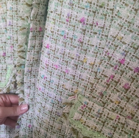 NWT I.C.E. Women's Size 14 Fringed Mint Green Tweed Jacket Coat Silk Blend - Picture 5 of 13
